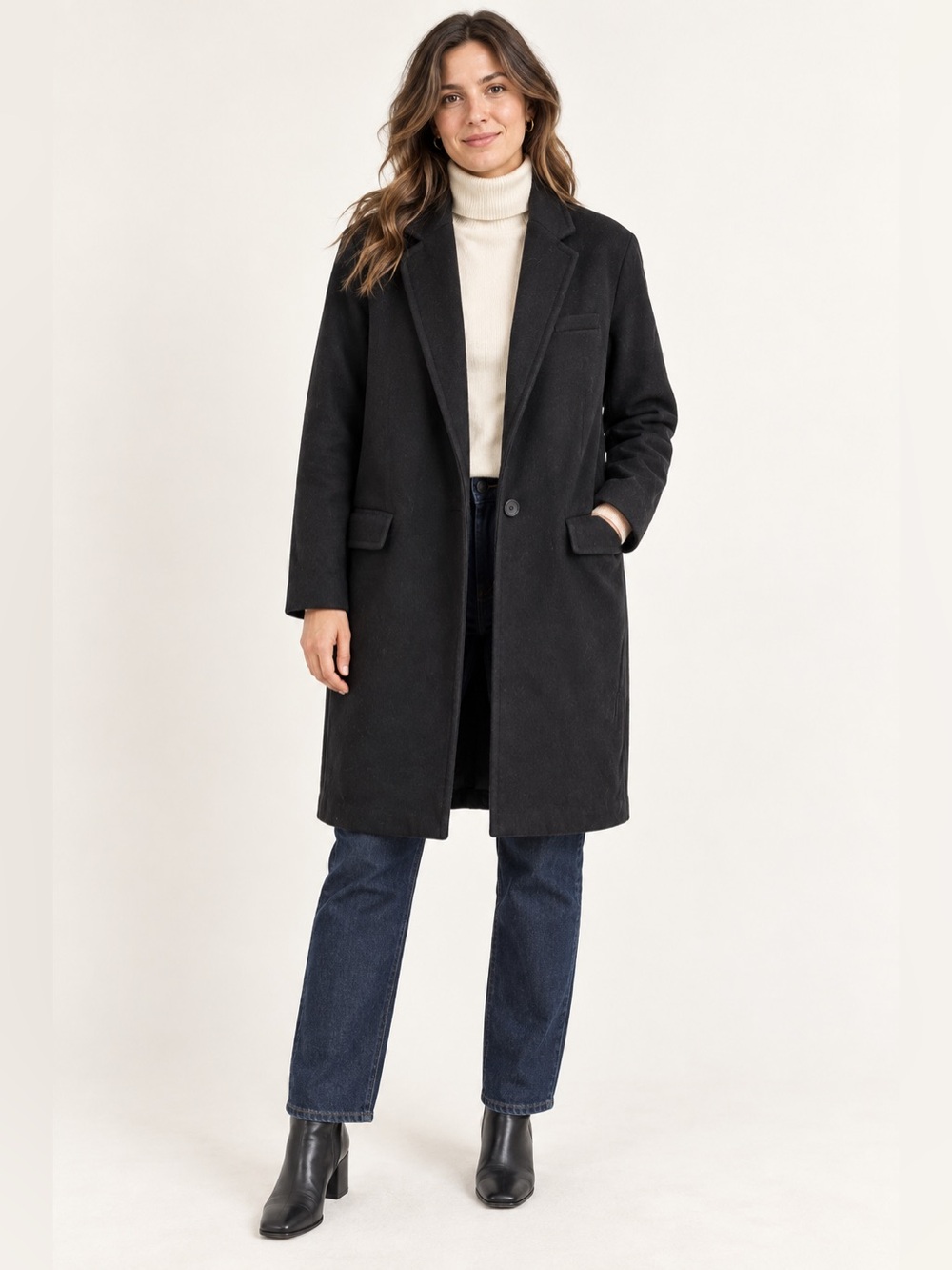 BABATON Black Wool Cashmere Long Coat Size Small